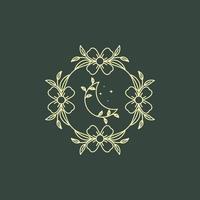 vines flower with crescent logo design vector