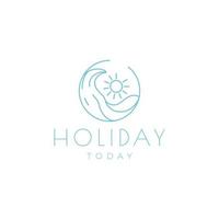 line wave with sun holidays logo design vector