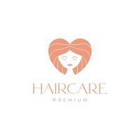 woman face with love hair logo design vector
