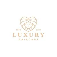 feminine luxury girl hair love care logo design vector