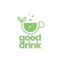 green glass cup with leaf drink logo design vector