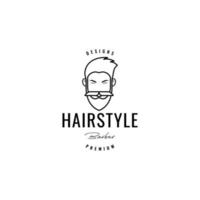 face man hairstyle and beard logo design vector