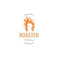 rooster roast fire logo design vector