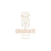 girl long hair with graduate hat logo design vector