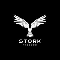 minimal flying stork logo design vector