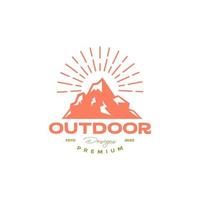 peak mountain sunburst vintage logo design vector