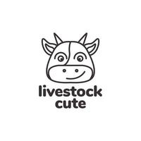 diseño lindo del logotipo de la vaca de la cara de la historieta vector