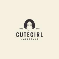 face women with bob haircut logo vector