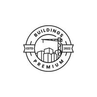 minimal crane with building logo design badge vector