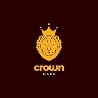 cute face lion mane with crown logo design vector