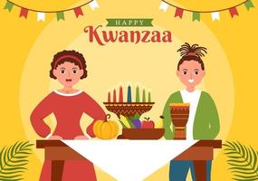 Happy Kwanzaa Holiday African Template Hand Drawn Cartoon Flat Illustration with Order of Name of 7 principles in Candles Symbols Design vector