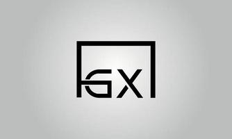 Letter GX logo design. GX logo with square shape in black colors vector free vector template.
