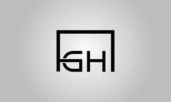 Letter GH logo design. GH logo with square shape in black colors vector free vector template.