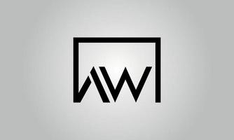 Letter AW logo design. AW logo with square shape in black colors vector free vector template.