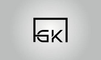 Letter GK logo design. GK logo with square shape in black colors vector free vector template.