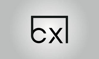 Letter CX logo design. CX logo with square shape in black colors vector free vector template.