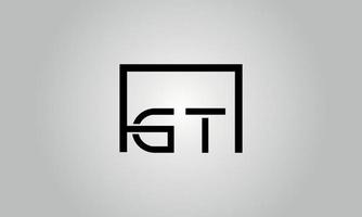 Letter GT logo design. GT logo with square shape in black colors vector free vector template.