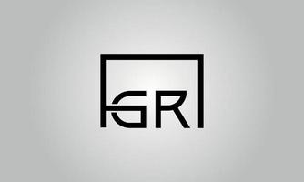 Letter GR logo design. GR logo with square shape in black colors vector free vector template.