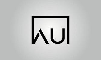 Letter AU logo design. AU logo with square shape in black colors vector free vector template.