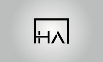 Letter HA logo design. HA logo with square shape in black colors vector free vector template.
