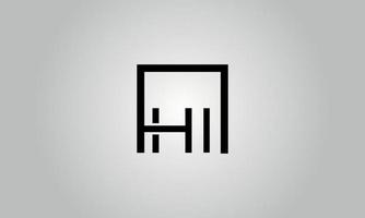 Letter HI logo design. HI logo with square shape in black colors vector free vector template.
