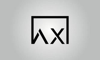 Letter AX logo design. AX logo with square shape in black colors vector free vector template.