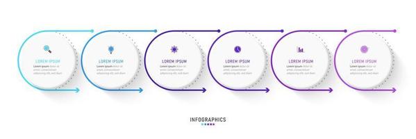 plantilla de diseño de etiquetas infográficas vectoriales con iconos y 6 opciones o pasos. se puede utilizar para diagramas de proceso, presentaciones, diseño de flujo de trabajo, banner, diagrama de flujo, gráfico de información. vector