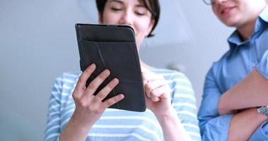 low angle shot of business people using technology photo