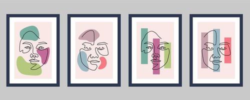 Abstract contemporary line portrait face boho poster template collection vector