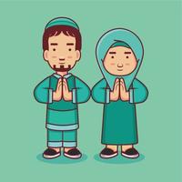 Muslim boy and girl cartoon characters vector