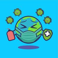 earth character wearing mask against virus vector