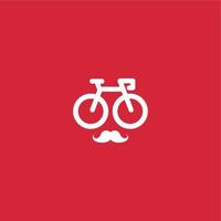 logotipo de combinación de bicicleta y bigote de fondo rojo vector
