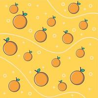 fondo con motivos de frutas naranjas y líneas curvas vector