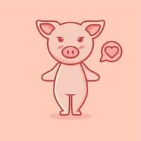 pink background cute pig animal character vector