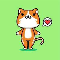 green background cute cat animal character vector