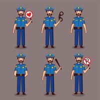 colección de personajes de dibujos animados de la policía con varias poses vector