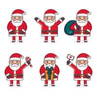 Cartoon Christmas illustration set Cute happy Santa Claus characters with gifts bag with gifts vector