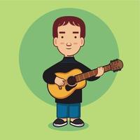 niño de personaje de dibujos animados de vector con guitarra