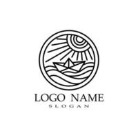 sun combination boat logo with line style vector