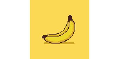 Banana character pixel art on yellow banner background vector