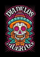 Dia de los muertos, Day of the dead skull, Mexican holiday, festival Vector Japanese Illustration Style Isolated. Editable Layer and Color.