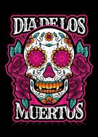 Dia de los muertos, Day of the dead skull, Mexican holiday, festival Vector Japanese Illustration Style Isolated. Editable Layer and Color.