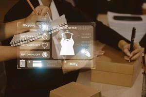 Attractive Asian SME business woman working at home office. online shopping concept photo