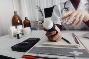 Double exposure of technology healthcare And Medicine concept. Doctors using digital tablet and modern virtual screen interface icons panoramic banner, blurred background. photo