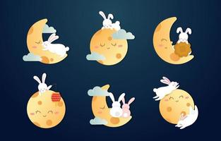 Cute Mid Autumn Moon And Bunny Sticker vector