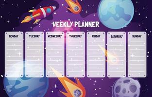 plantilla de planificador semanal del espacio exterior vector