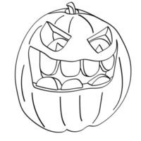 The big pumpkin smiles. Vector illustration isolated on white background. Outline, Halloween