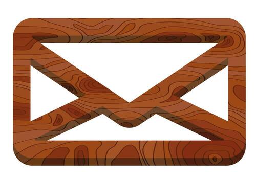 Message icon. Carved from wood in cartoon style, isolated on white background vector