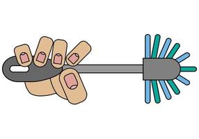 The hand holds a toilet brush. Isolated on white background in cartoon style in vector graphic