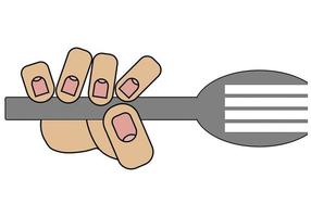 Hand holding a table fork, isolated on white background in cartoon style in vector graphic